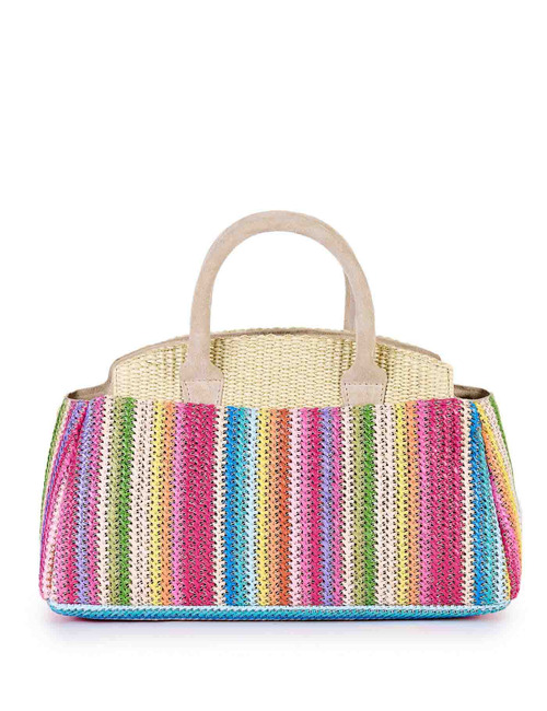 LIZZY - Raffia schoudertas met jacquard en suède details