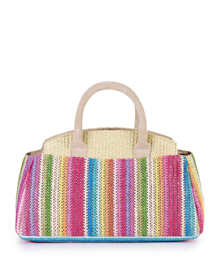 LIZZY - Raffia schoudertas met jacquard en suède details