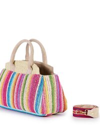LIZZY - Raffia schoudertas met jacquard en suède details