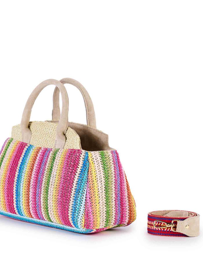 LIZZY - Raffia schoudertas met jacquard en suède details