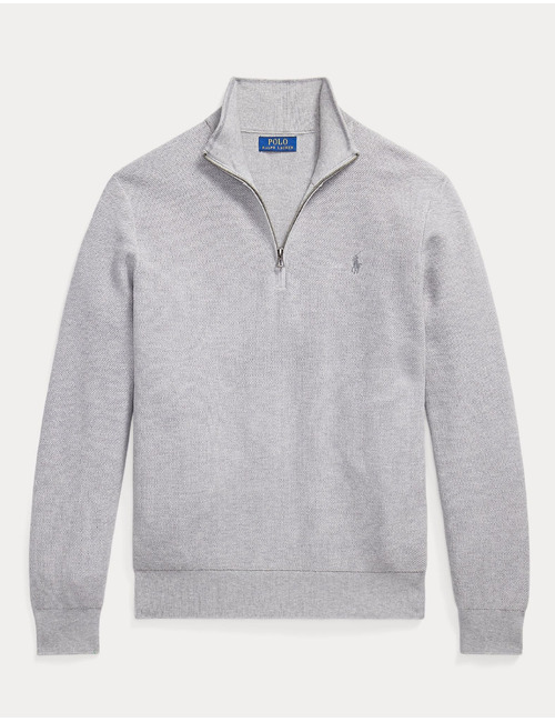Meshgebreide katoenen sweater met kwart rits