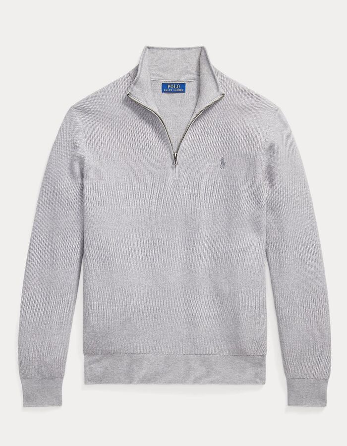 Meshgebreide katoenen sweater met kwart rits