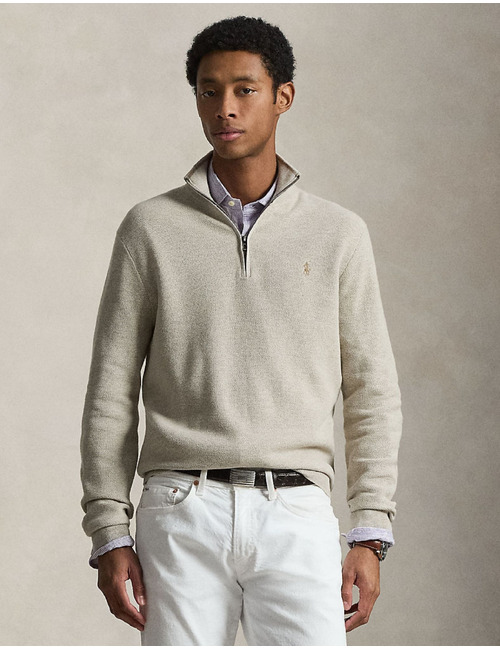 Meshgebreide katoenen sweater met kwart rits