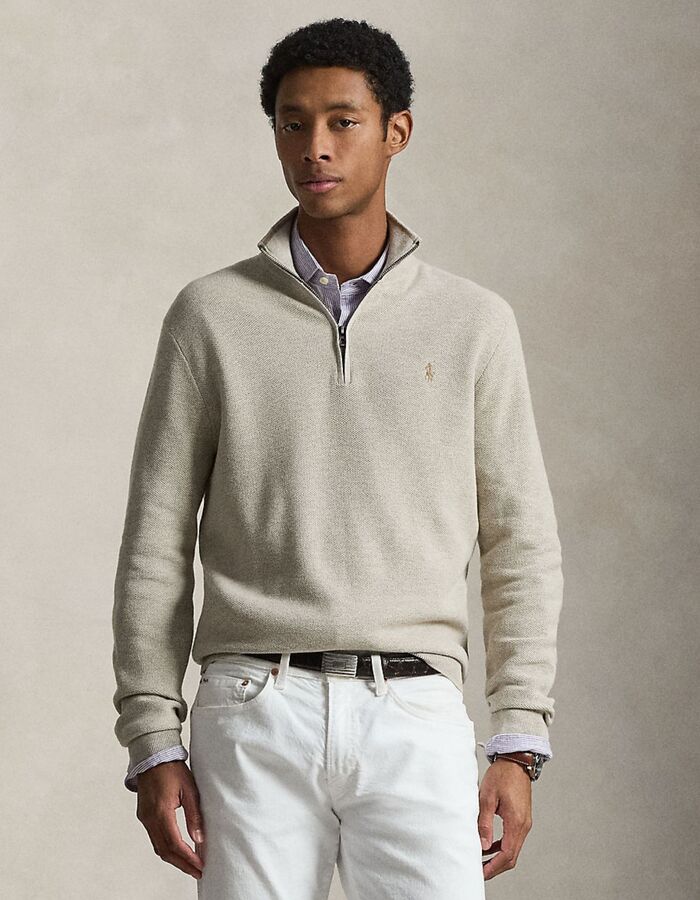 Meshgebreide katoenen sweater met kwart rits