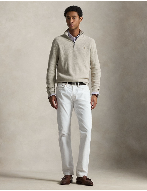 Meshgebreide katoenen sweater met kwart rits
