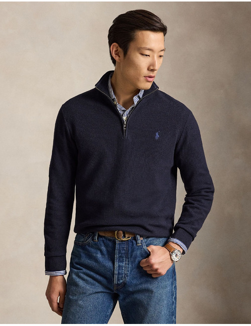 Meshgebreide katoenen sweater met kwart rits