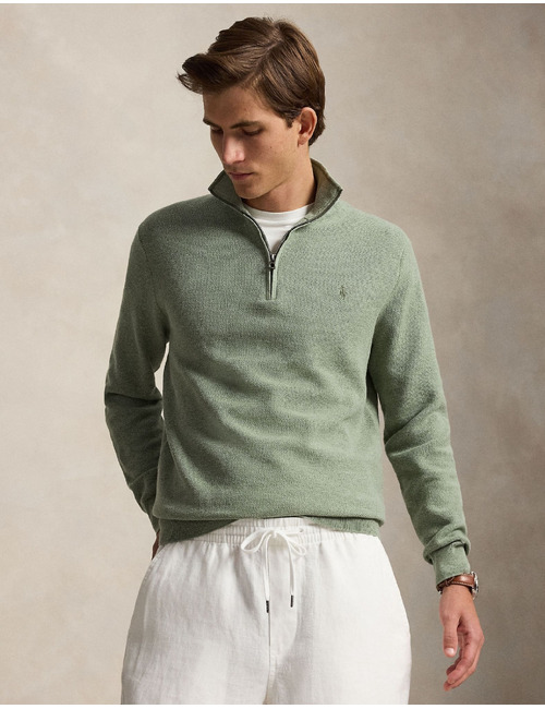 Meshgebreide katoenen sweater met kwart rits