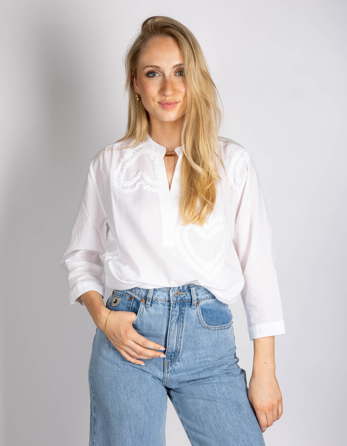 Witte blouse met V-hals en korte mouwen