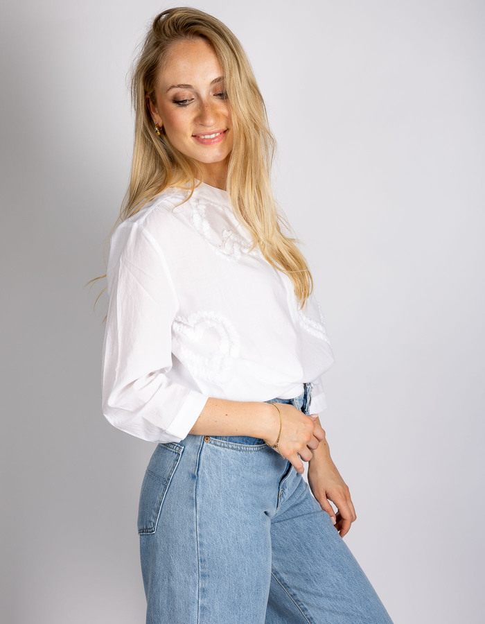 Witte blouse met V-hals en korte mouwen