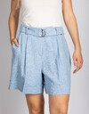FRIDA - Blauwe bermuda met ceintuur en elegante plooien