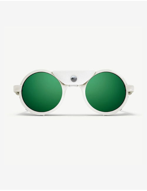 Off-white groene glacier zonnebril met lederen zijkleppen