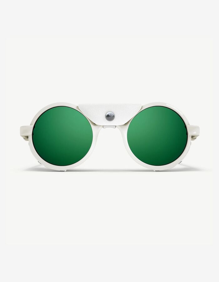 Off-white groene glacier zonnebril met lederen zijkleppen