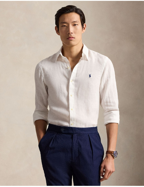 Wit linnen hemd in slim fit