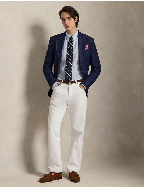 Blauw-wit gestreept linnen hemd in custom fit