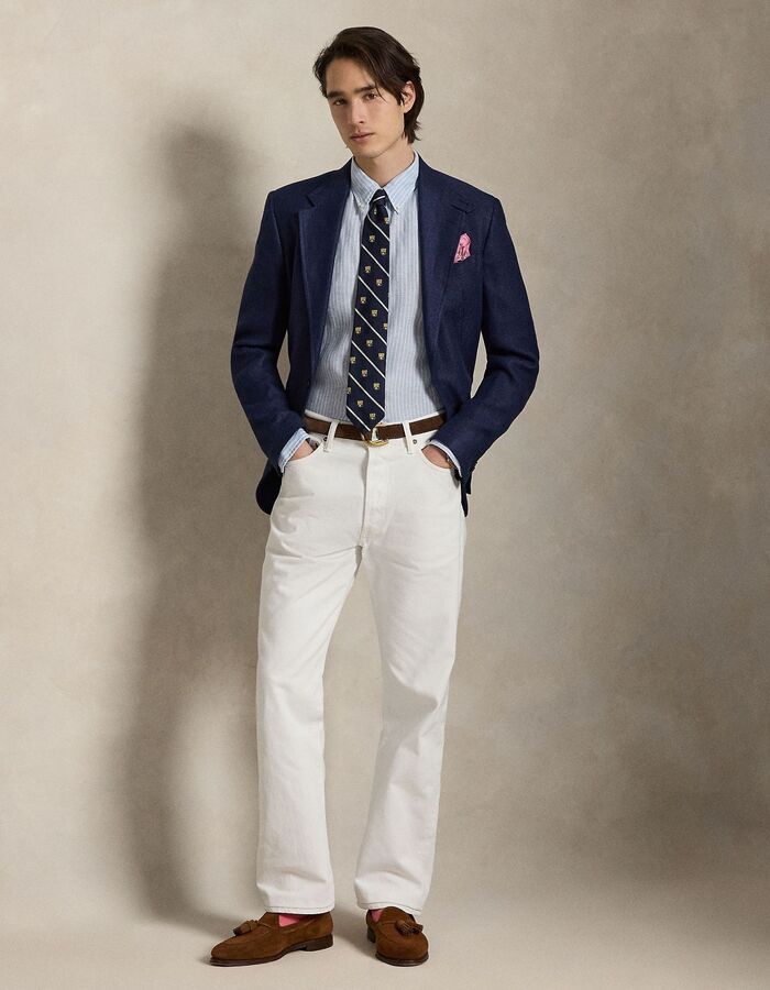 Blauw-wit gestreept linnen hemd in custom fit