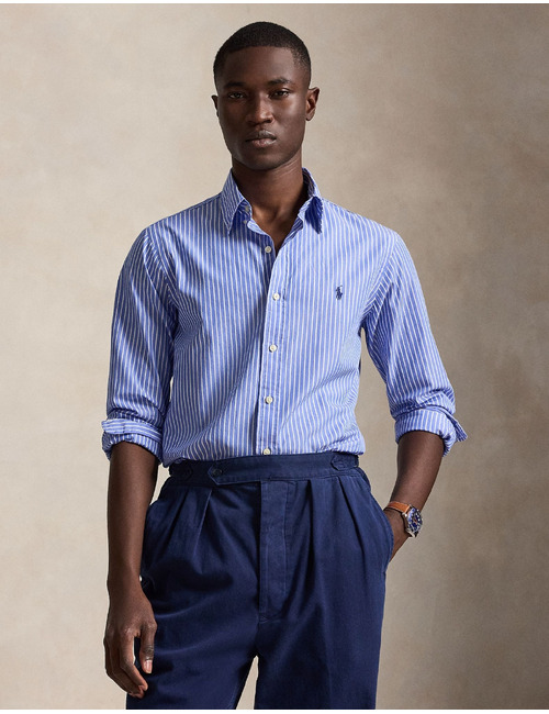 Blauw-wit gestreept broadcloth hemd in katoen