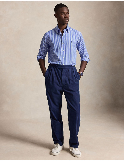 Blauw-wit gestreept broadcloth hemd in katoen