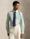 Groen-wit gestreept slim fit hemd in stretch poplin