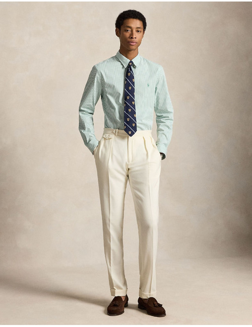 Groen-wit gestreept slim fit hemd in stretch poplin