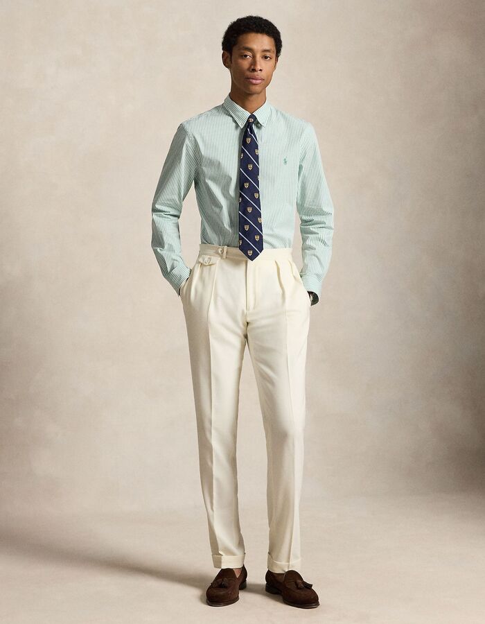 Groen-wit gestreept slim fit hemd in stretch poplin