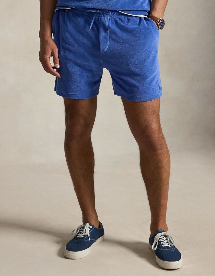 Blauwe terry short met trekkoord en 6 inch lengte