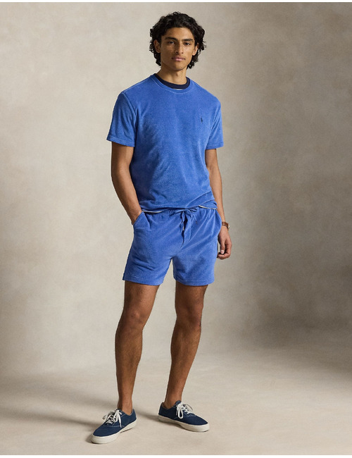 Blauwe terry short met trekkoord en 6 inch lengte