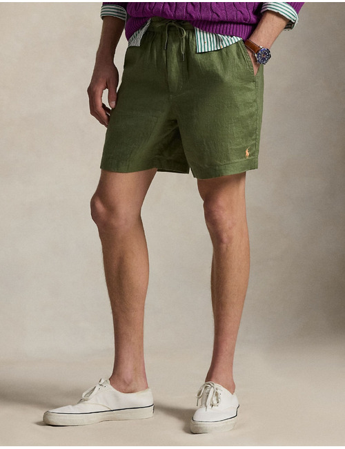 Groene linnen short met trekkoord en 6 inch lengte