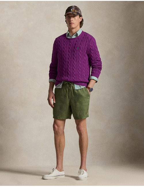 Groene linnen short met trekkoord en 6 inch lengte