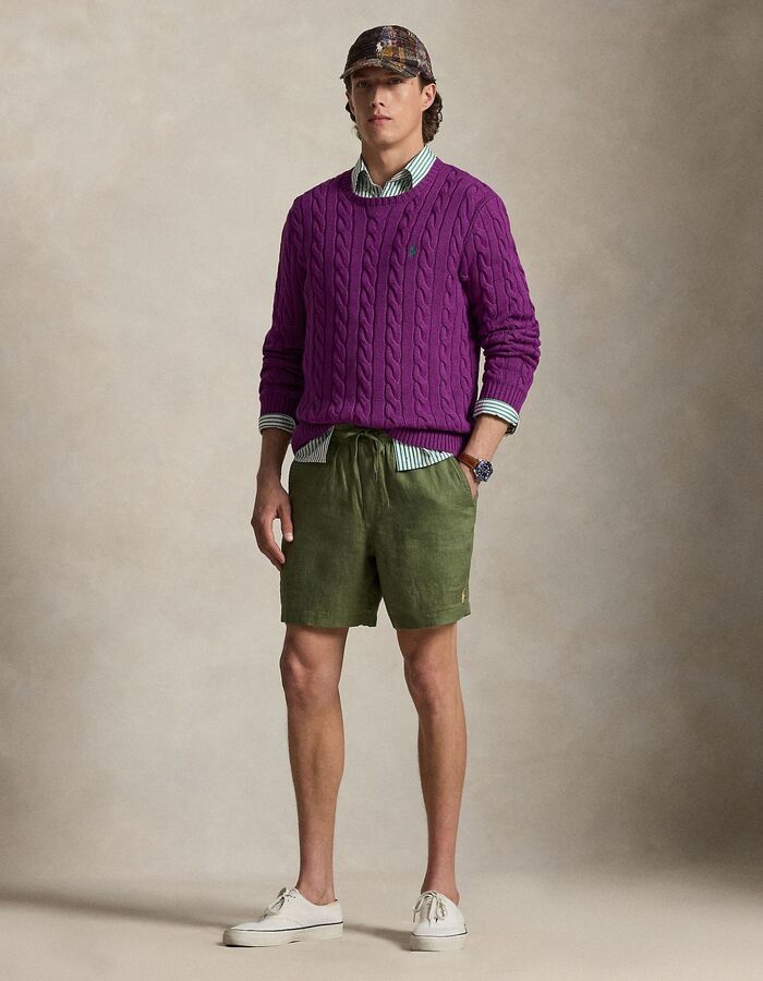 Groene linnen short met trekkoord en 6 inch lengte