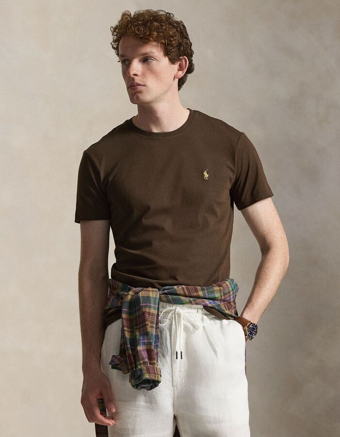 Bruin T-shirt met ronde hals en slim fit