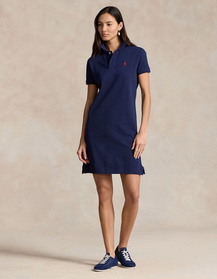 Katoenen polo jurk in navy met sportief elegante uitstraling