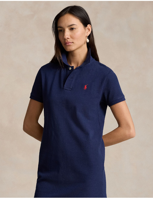 Katoenen polo jurk in navy met sportief elegante uitstraling