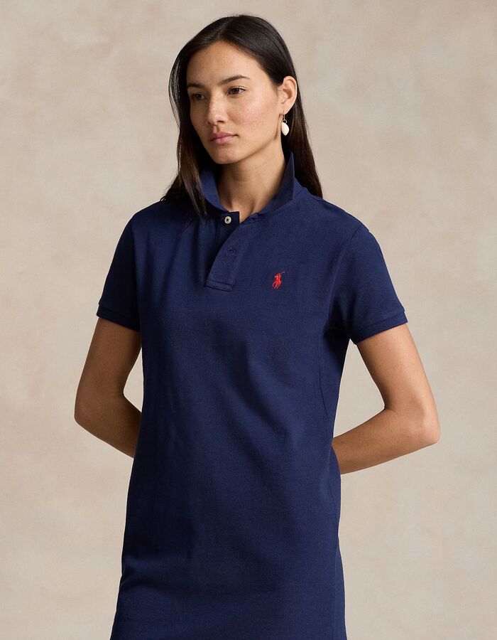 Katoenen polo jurk in navy met sportief elegante uitstraling