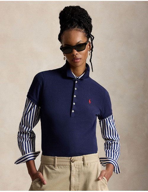 Slim fit stretch polo shirt in navy met klassieke uitstraling