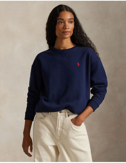 Fleece crewneck sweatshirt in navy met relaxed pasvorm