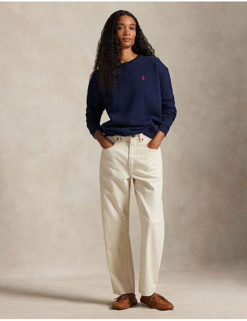 Fleece crewneck sweatshirt in navy met relaxed pasvorm