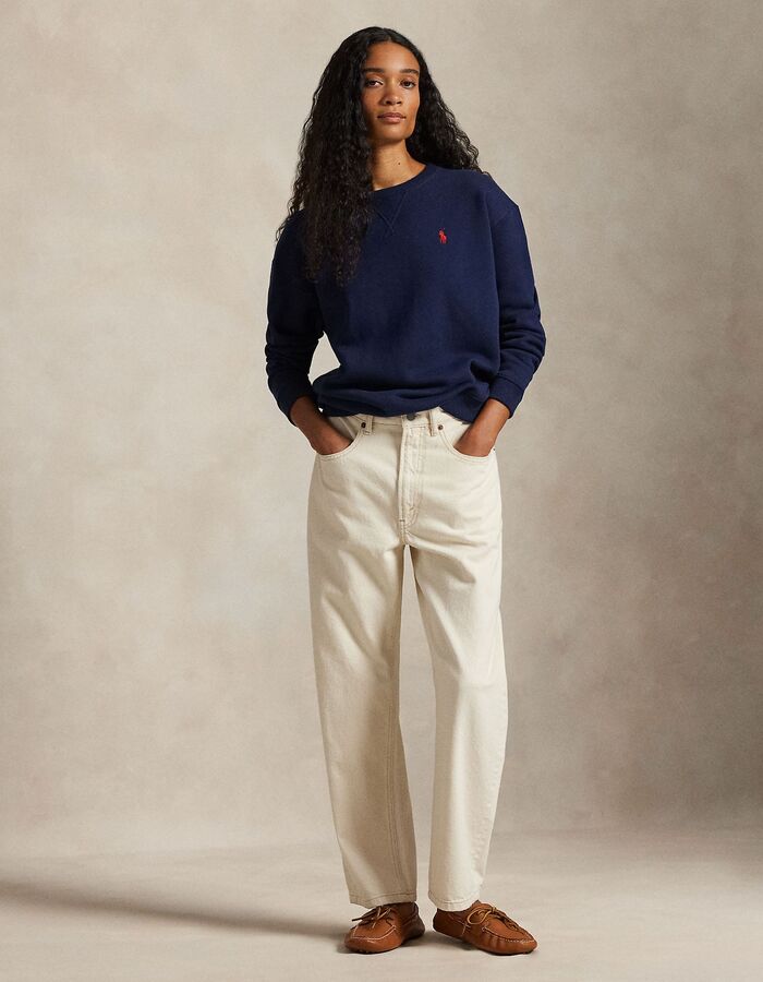 Fleece crewneck sweatshirt in navy met relaxed pasvorm