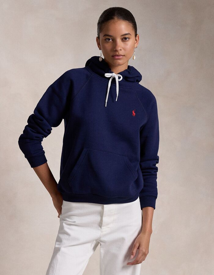 Shrunken fit fleece hoodie in navy met sportieve uitstraling