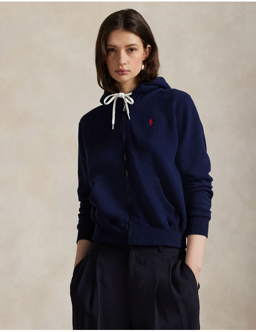 Fleece hoodie met rits in navy met relaxed pasvorm