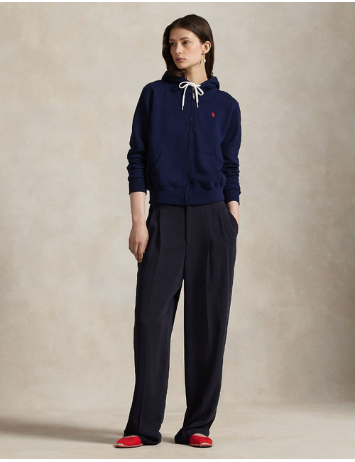 Fleece hoodie met rits in navy met relaxed pasvorm