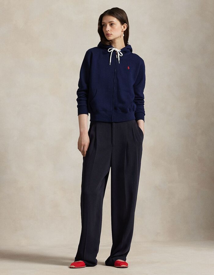Fleece hoodie met rits in navy met relaxed pasvorm