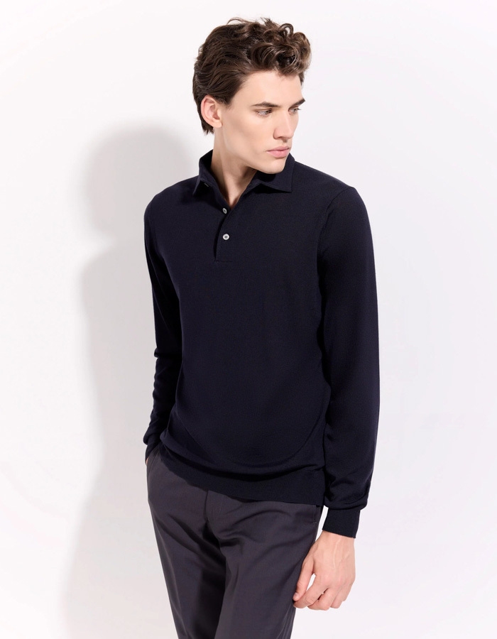 The Royal Merino Polo Sweater Superfine 120’s Dark Blue
