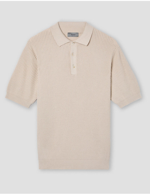Piqué polo met structuurdetail en knopen – beige