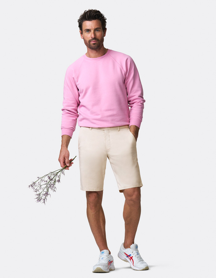 Katoenen bermuda met stretch en AMF-stiksel beige