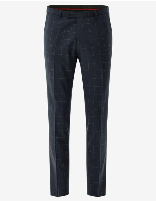 CG Cedric slim fit geruite kostuumbroek met stretch – donkerblauw