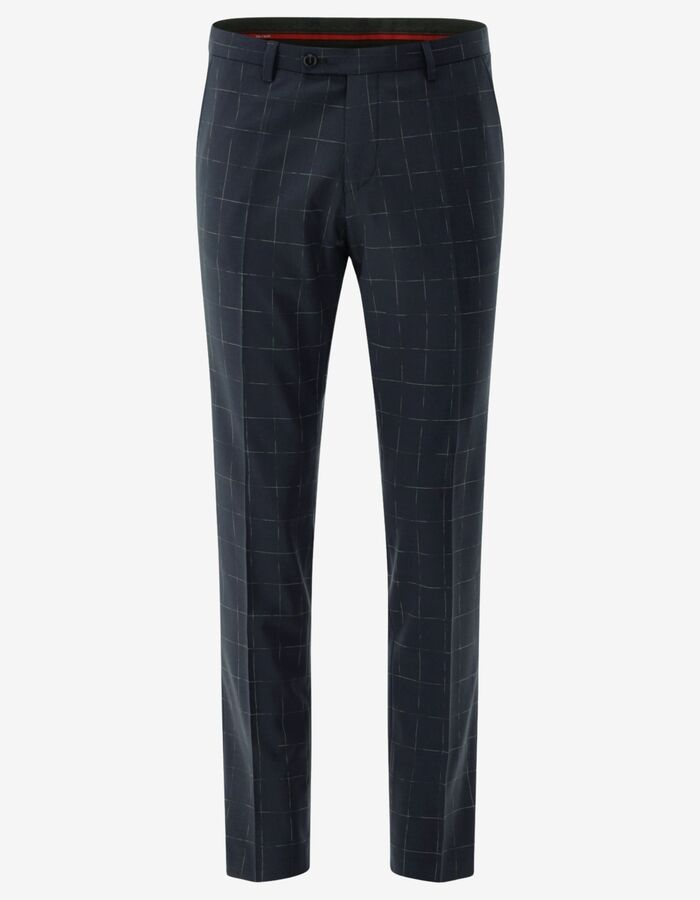 CG Cedric slim fit geruite kostuumbroek met stretch – donkerblauw