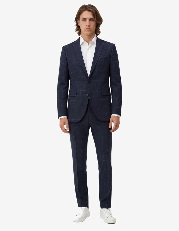 CG Caden-plus SV slim fit geruit kostuumvest met stretch – donkerblauw