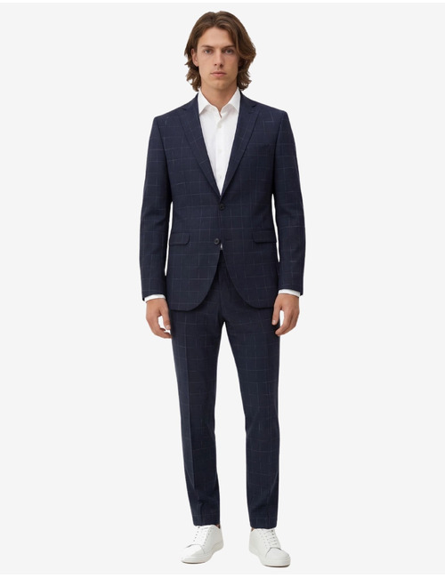 CG Cedric slim fit geruite kostuumbroek met stretch – donkerblauw