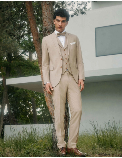 CG Paul slim fit kostuumvest met stretch – beige