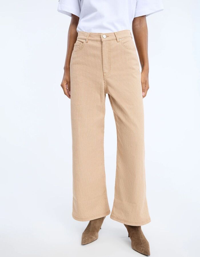 NAVONA - denim broek met strepen camel